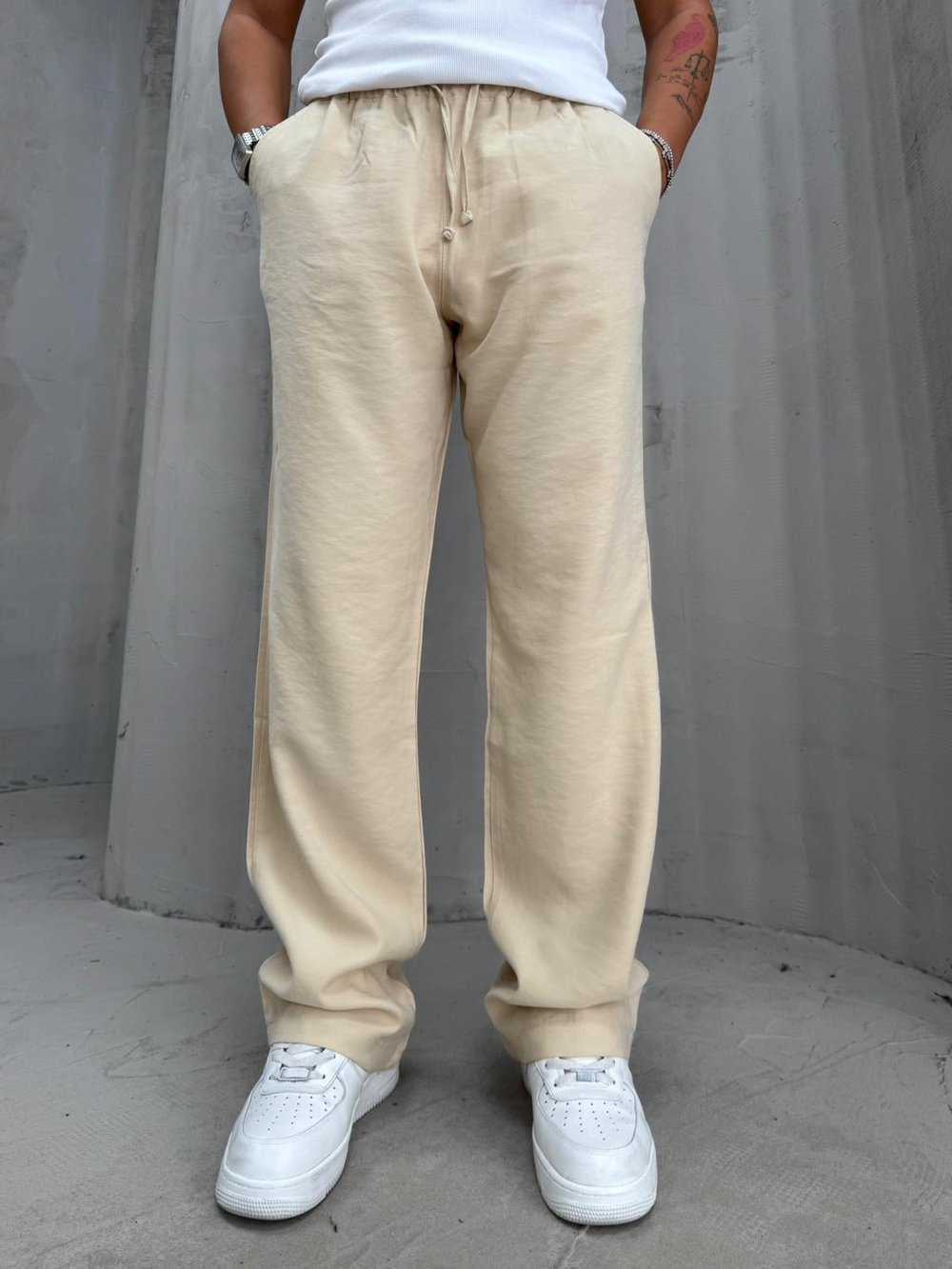 Gabardin Kumaş Pantolon Krem
