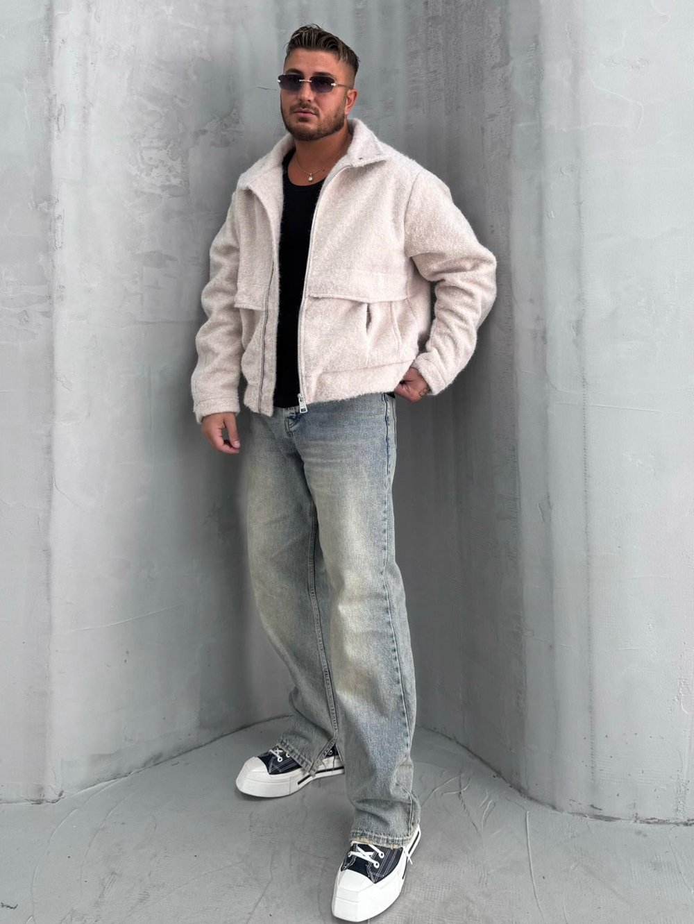 Oversize Kaşe Ceket Krem
