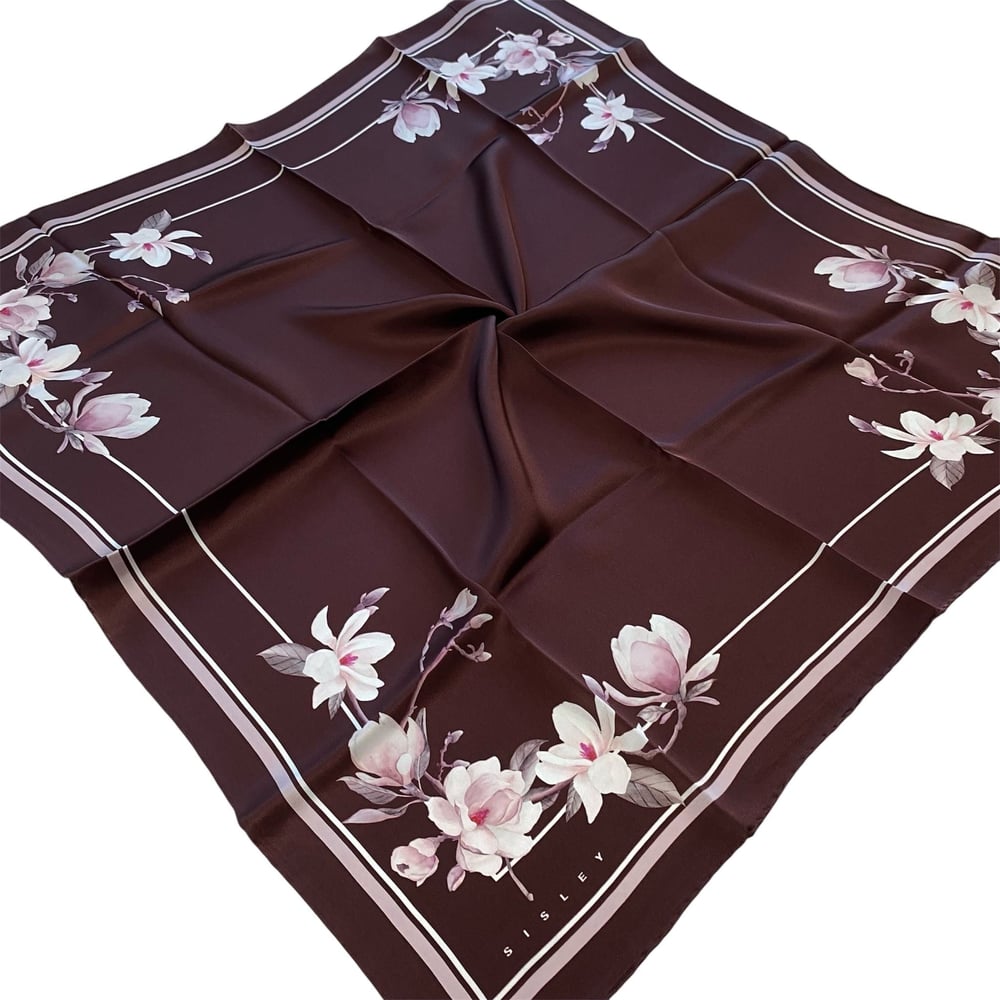 Sisley Sura Saf İpek Eşarp Bordo Çiçek Desen 2036