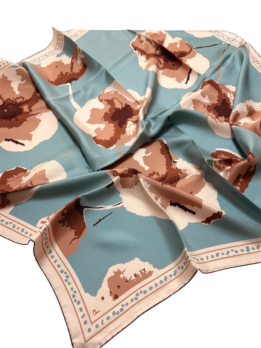 Sisley Twill Saf İpek Eşarp Mavi Çiçek Desen 2025