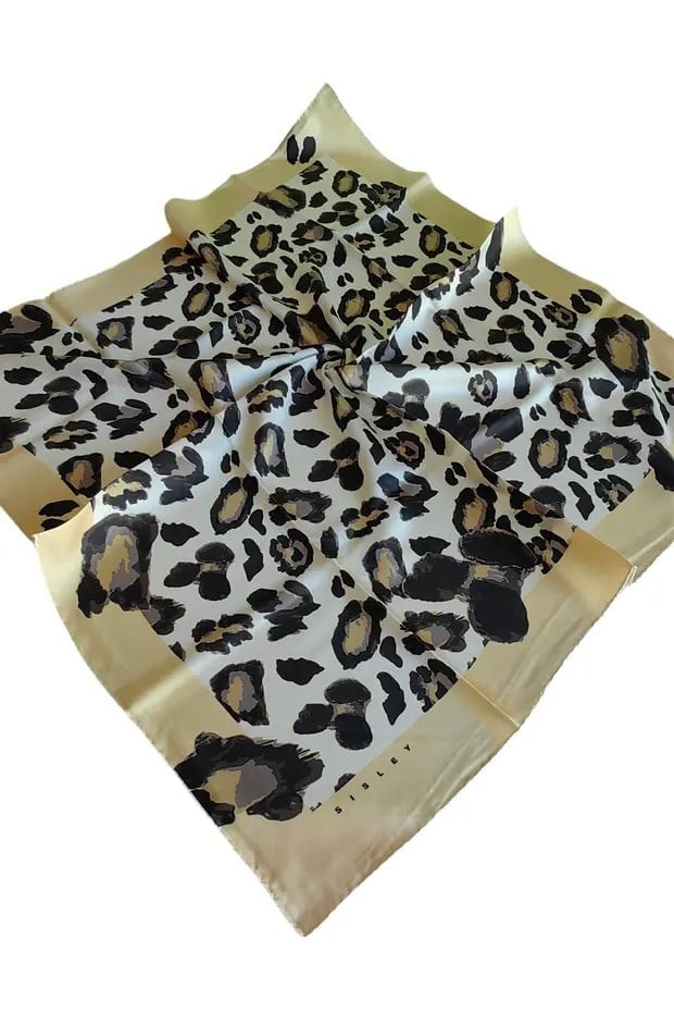 Sisley Twill Saf İpek Eşarp Sarı Leopar Desen 2022