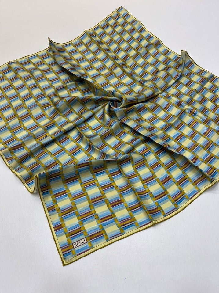 Yeşil Geometrik Desen %100 Twill İpek Eşarp 4302 - 52