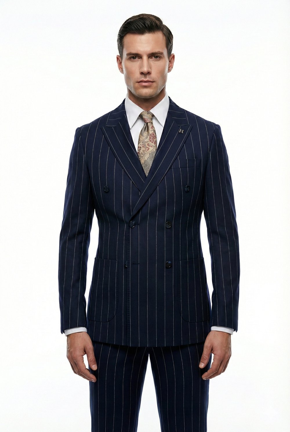 Sartorial | Derin Lacivert Çizgili Kruvaze Takım Elbise