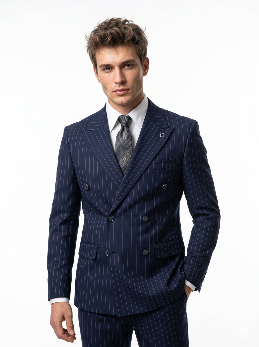 Sartorial | Derin Lacivert Çizgili Kruvaze Takım Elbise