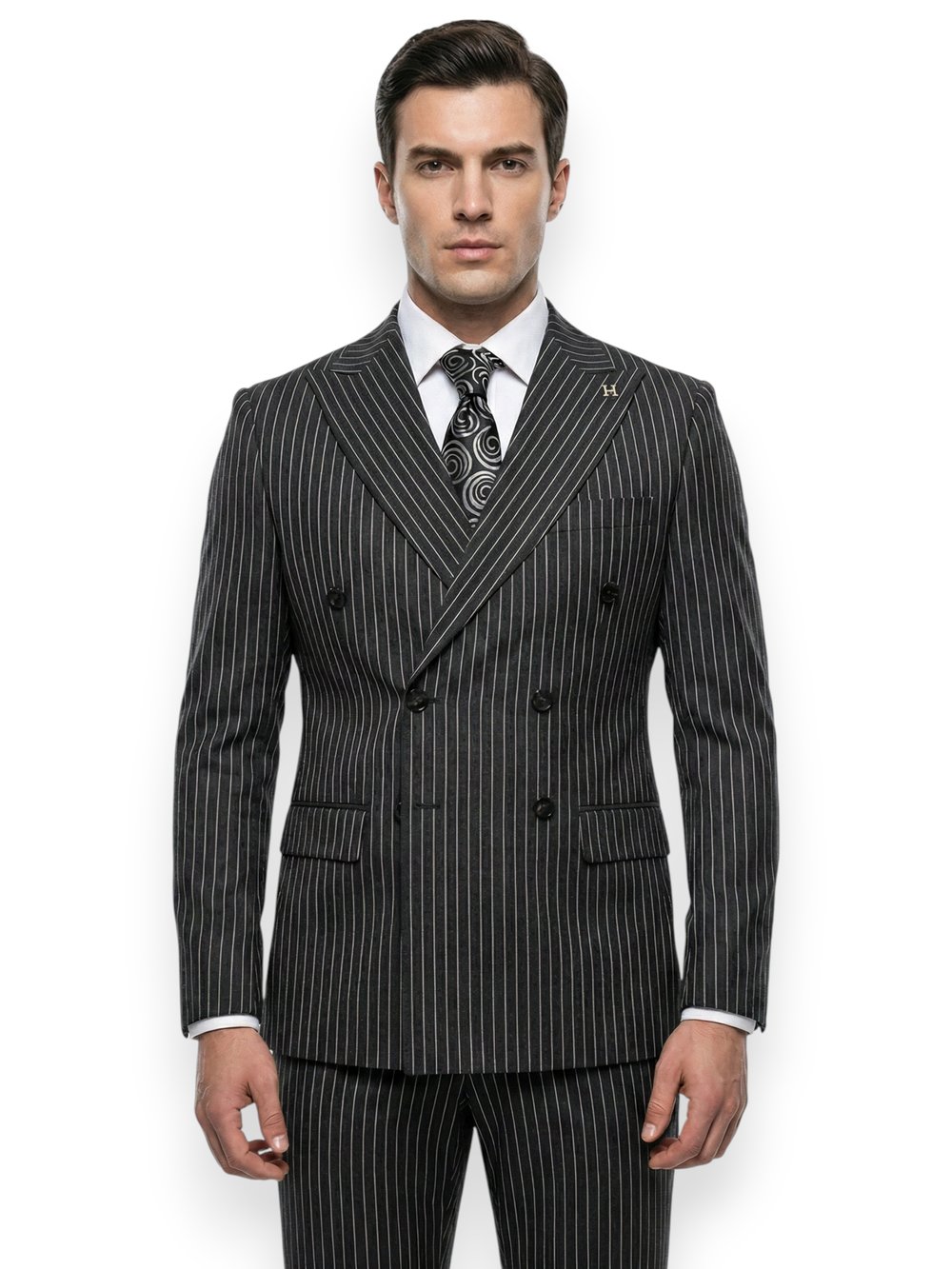 Sartorial | Onyx Siyah Kruvaze Çizgili Takım Elbise