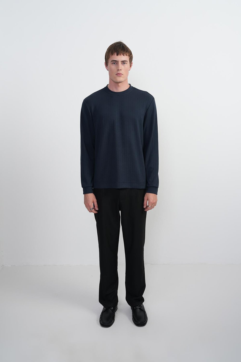 Erkek Bisiklet Yaka Çizgili Kumaş Laci Sweatshirt