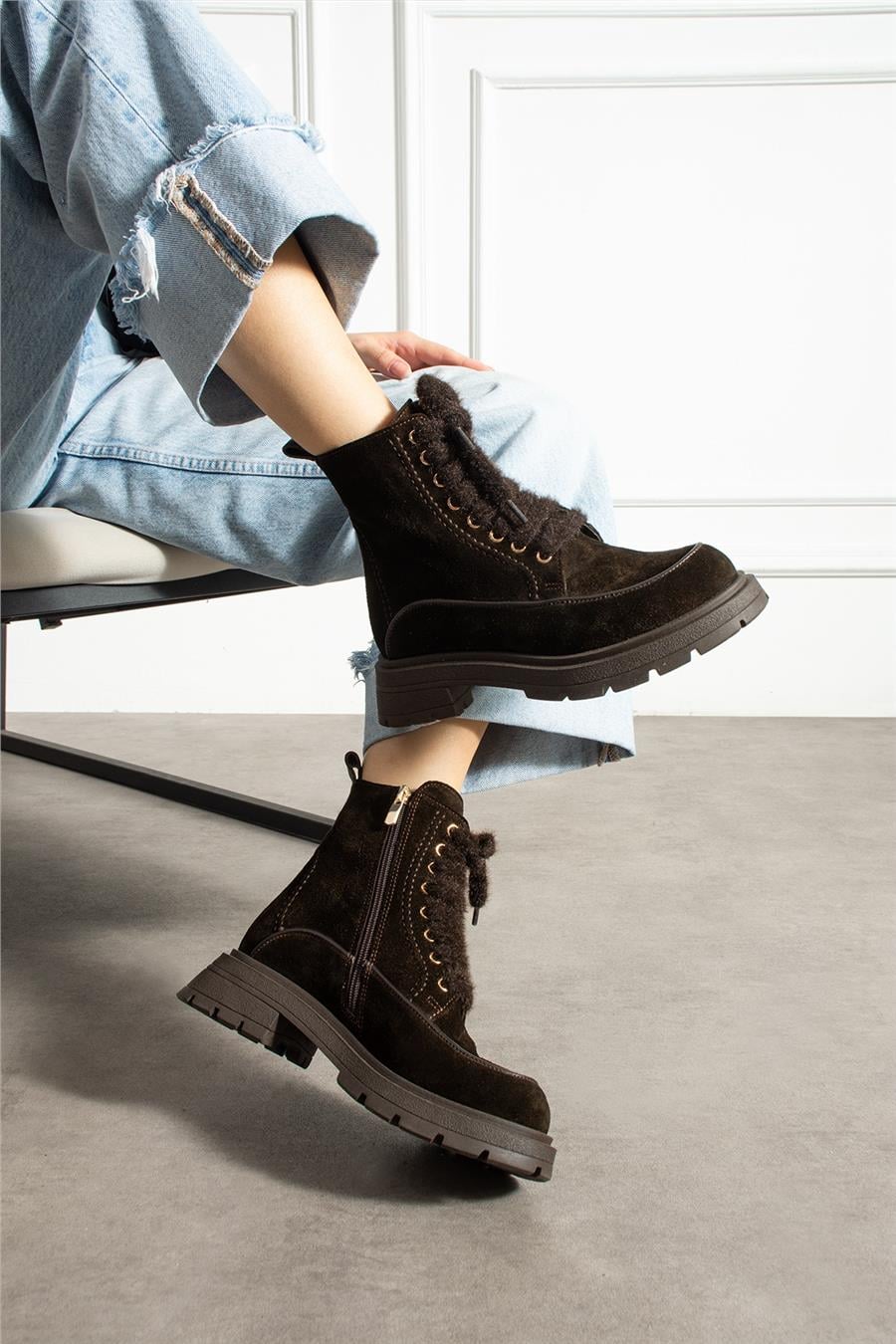 Kadın Bot & Bootie Süet Kahverengi Orta Topuklu Casual/Günlük Soğuk Havaya Dayanıklı