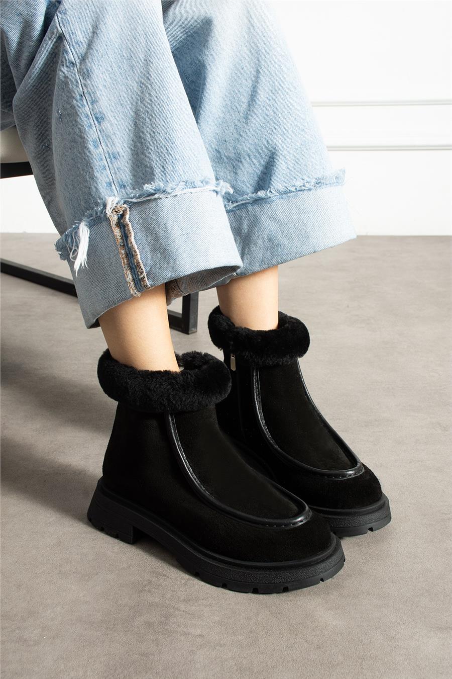 Kadın Bot & Bootie Süet Siyah Orta Topuklu Casual/Günlük Soğuk Havaya Dayanıklı