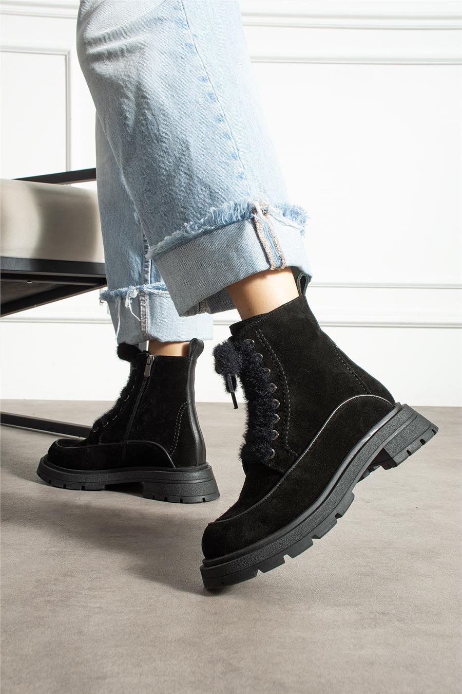 Kadın Bot & Bootie Süet Siyah Orta Topuklu Casual/Günlük Soğuk Havaya Dayanıklı