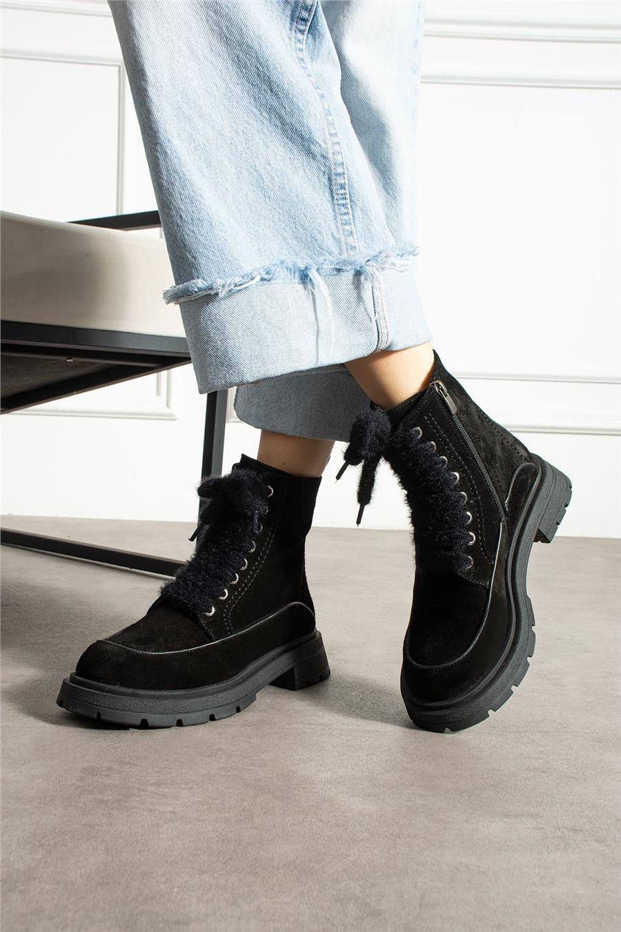 Kadın Bot & Bootie Süet Siyah Orta Topuklu Casual/Günlük Soğuk Havaya Dayanıklı