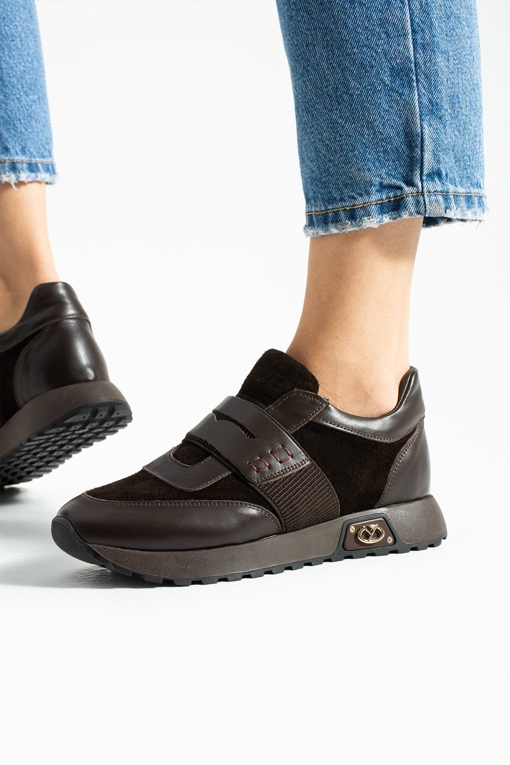 Kadın Sneaker Hakiki Deri Kahverengi Kısa Topuklu Casual/Günlük