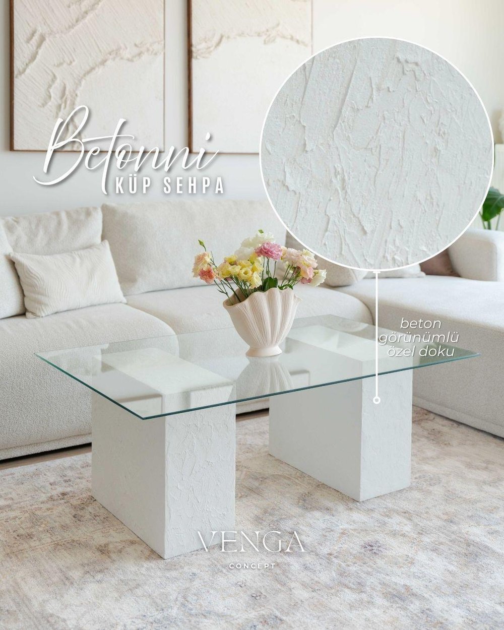 Betonni Küp Sehpa (Camlı/Camsız)
