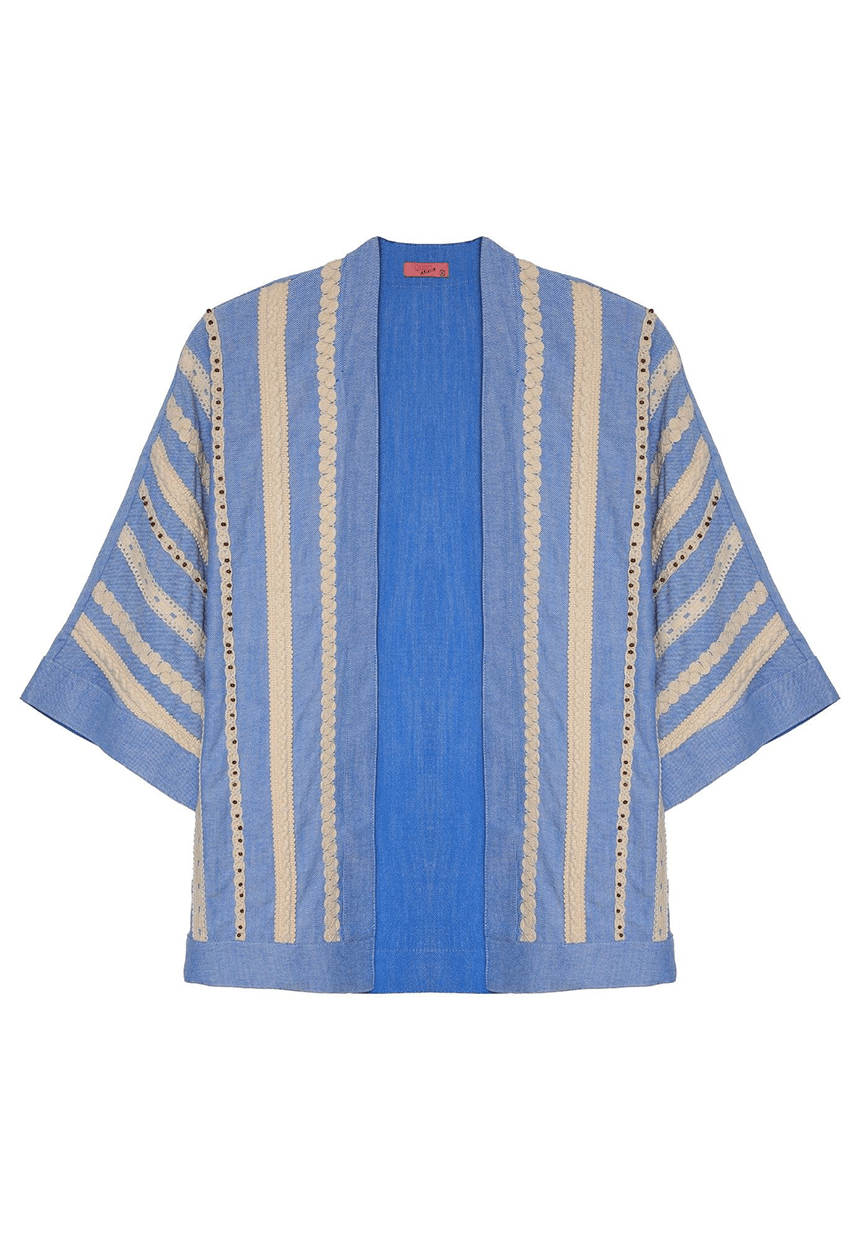 İşlemeli Kimono Mavi