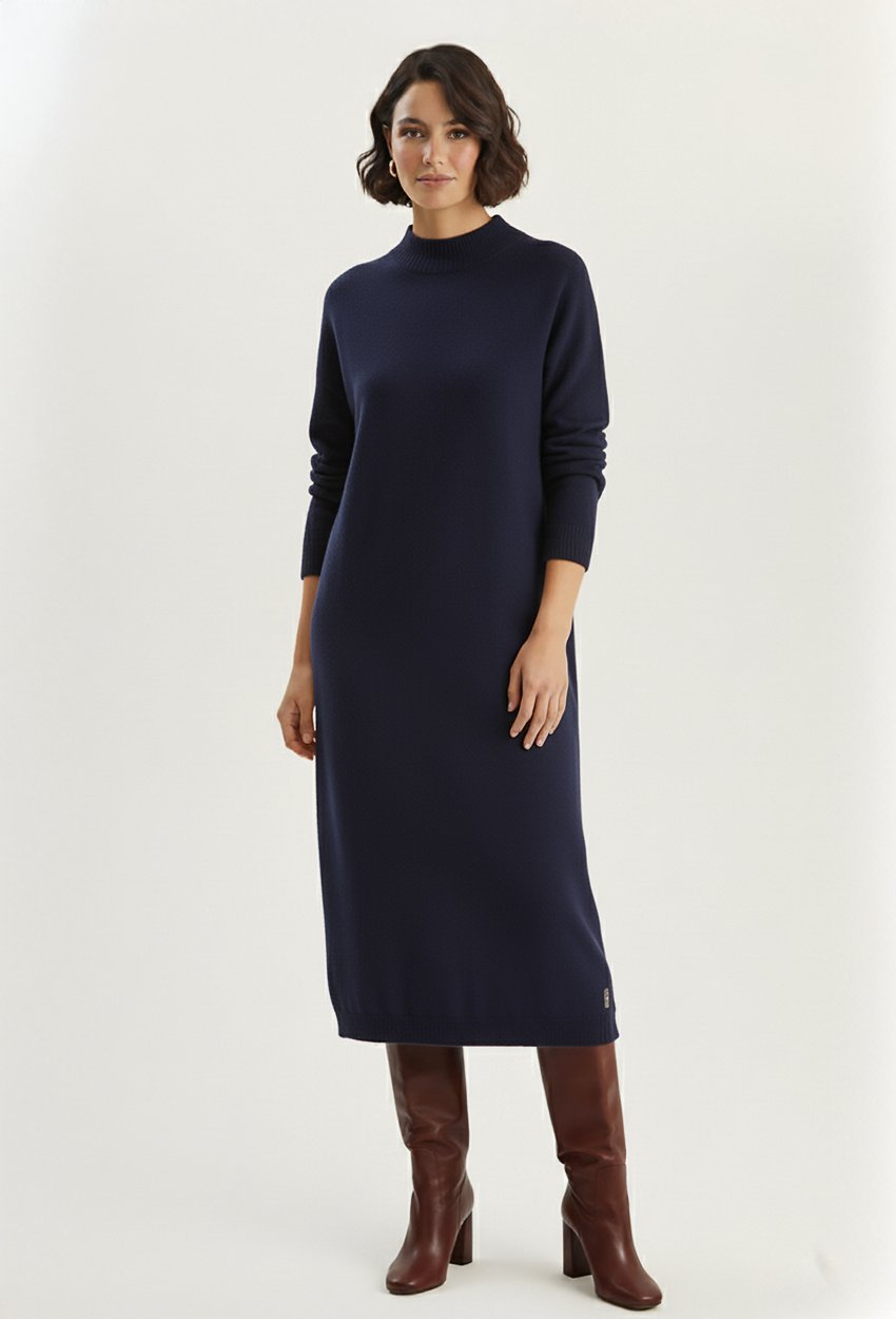 Oversize Triko Elbise Lacivert