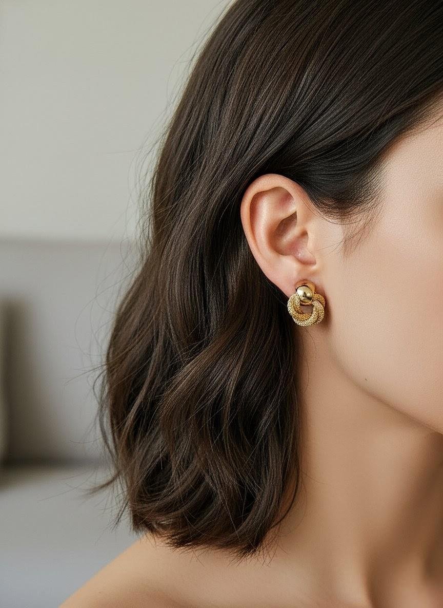 Kadın Trend Modern Line Gold Burgulu Küpe