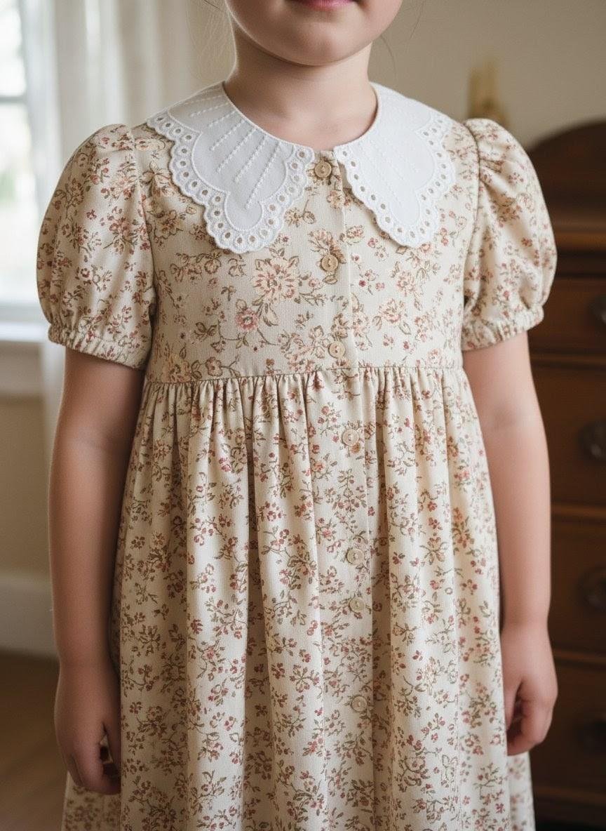 Premium Seri Beyaz Fisto İşlemeli Vintage Bebek ve Çocuk Yakalık El Yapımı