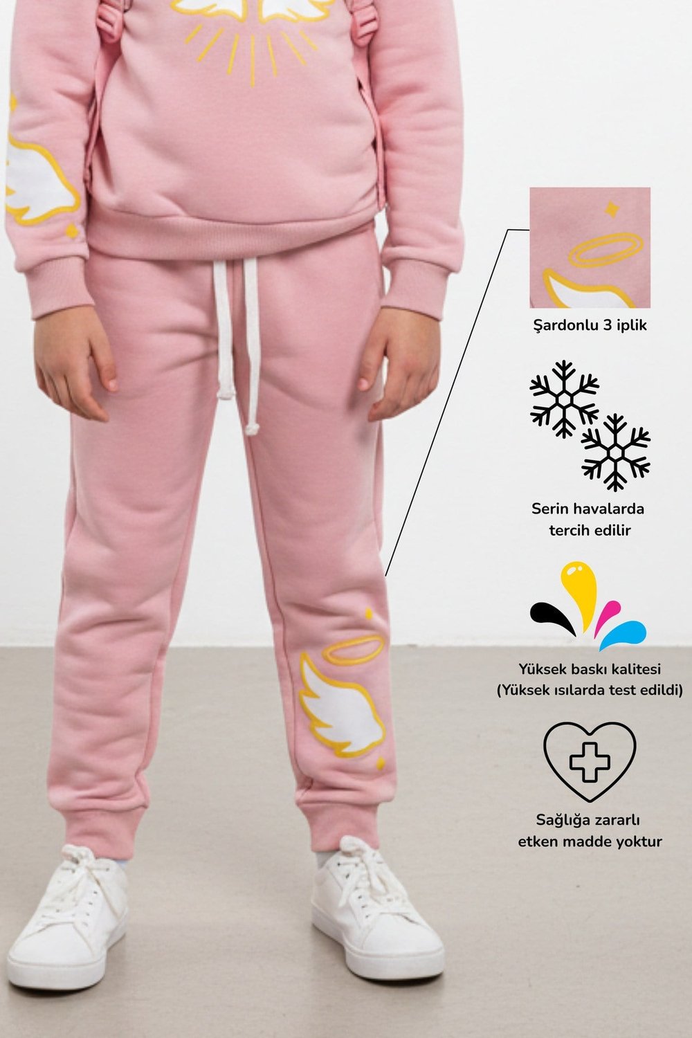 Angel Melek Kanat Baskılı Kız Çocuk Eşofman Altı Jogger Pantolon | 4-9 Yaş