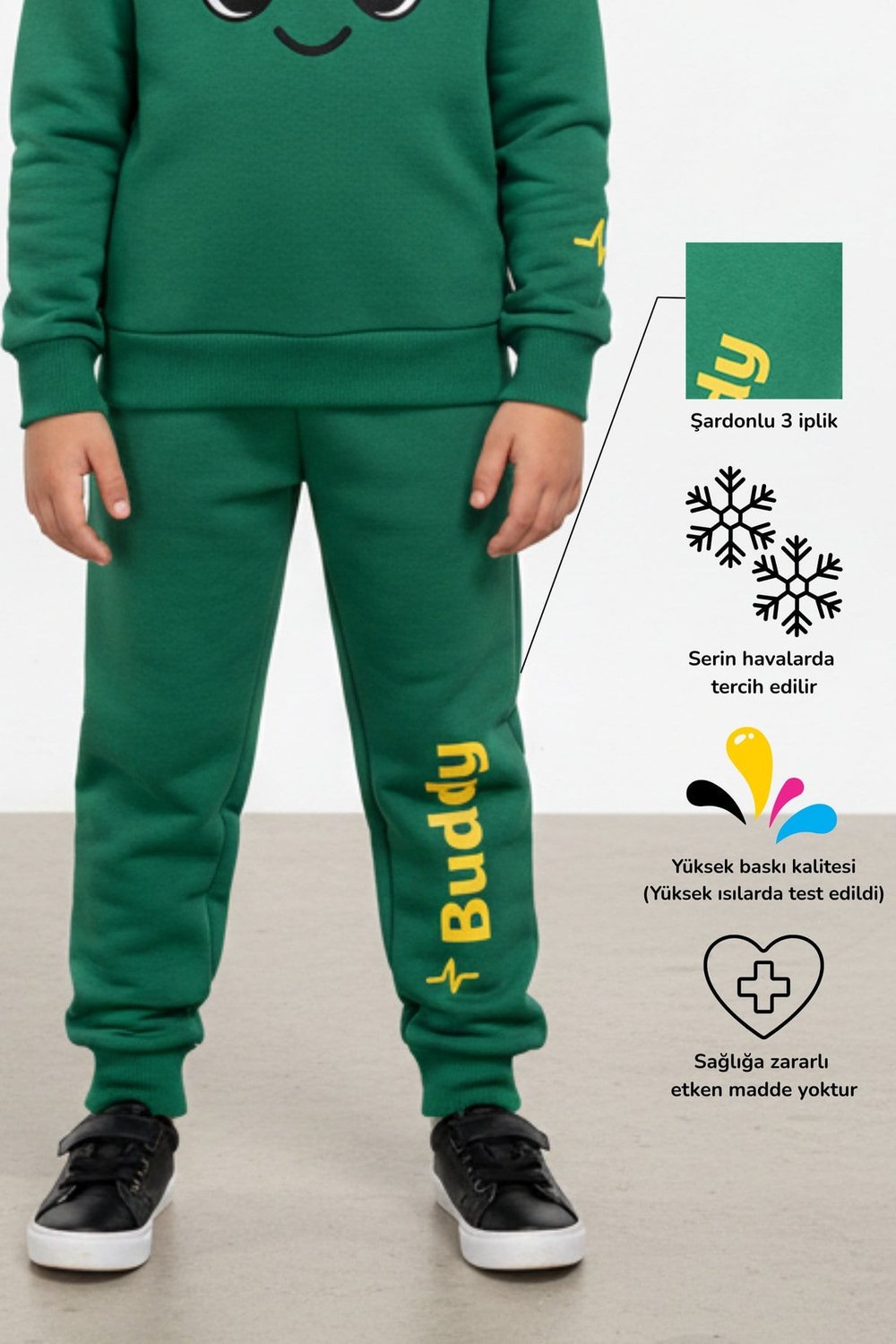 Buddy Sevimli Karakter Baskılı Unisex Çocuk Eşofman Altı Jogger Pantolon | 4-9 Yaş