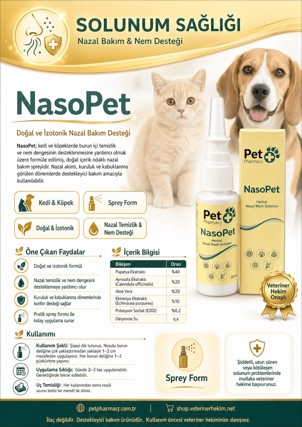 NasoPet Kedi & Köpek Burun Spreyi (Nazal Bakım Solüsyonu)