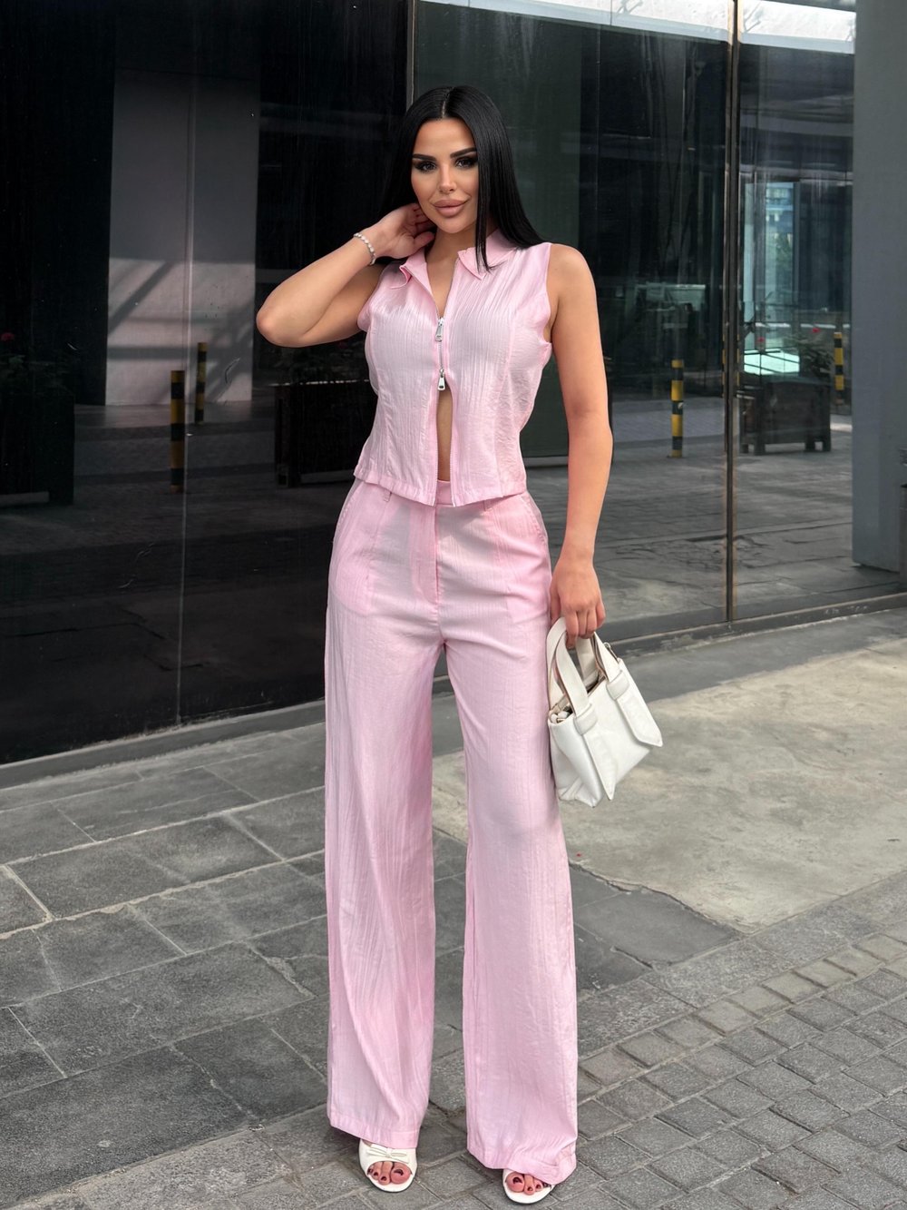 Bumbo Gold Fermuar Detaylı Takım Pembe