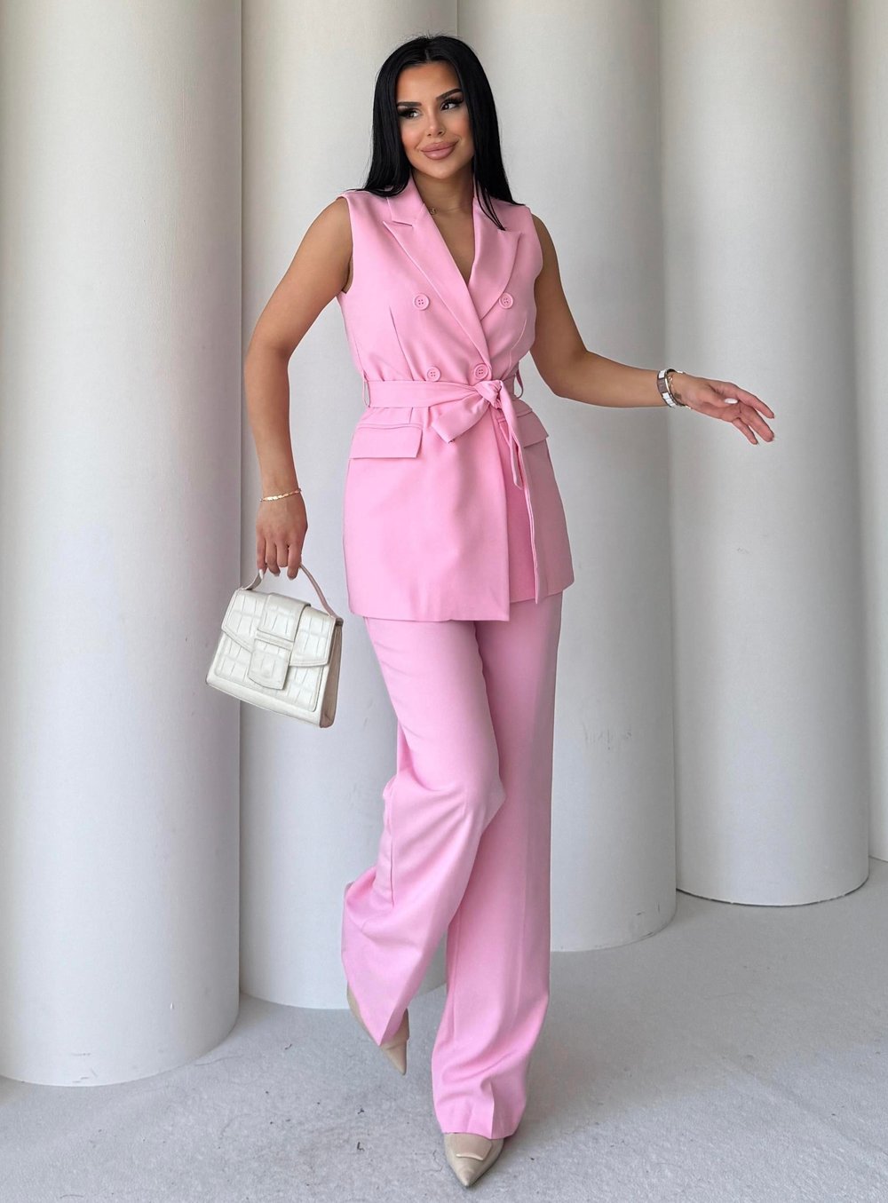 Katy İkili Yelekli Takım Pembe