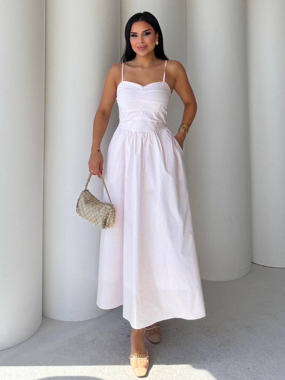 Kristy Midi Boy Elbise Pudra