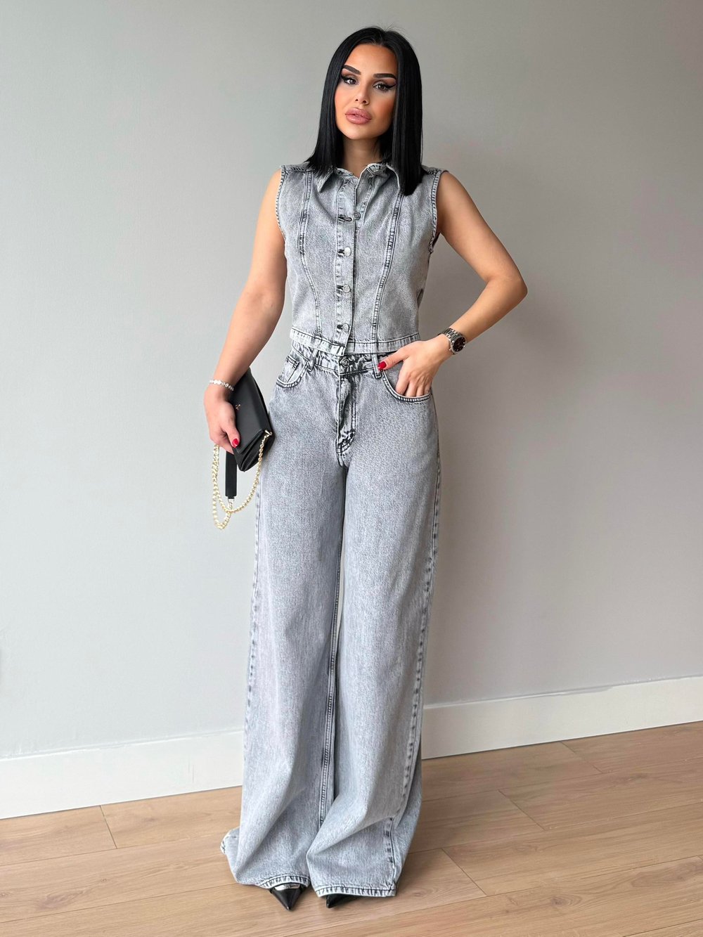 Madris İkili Denim Takım Gri