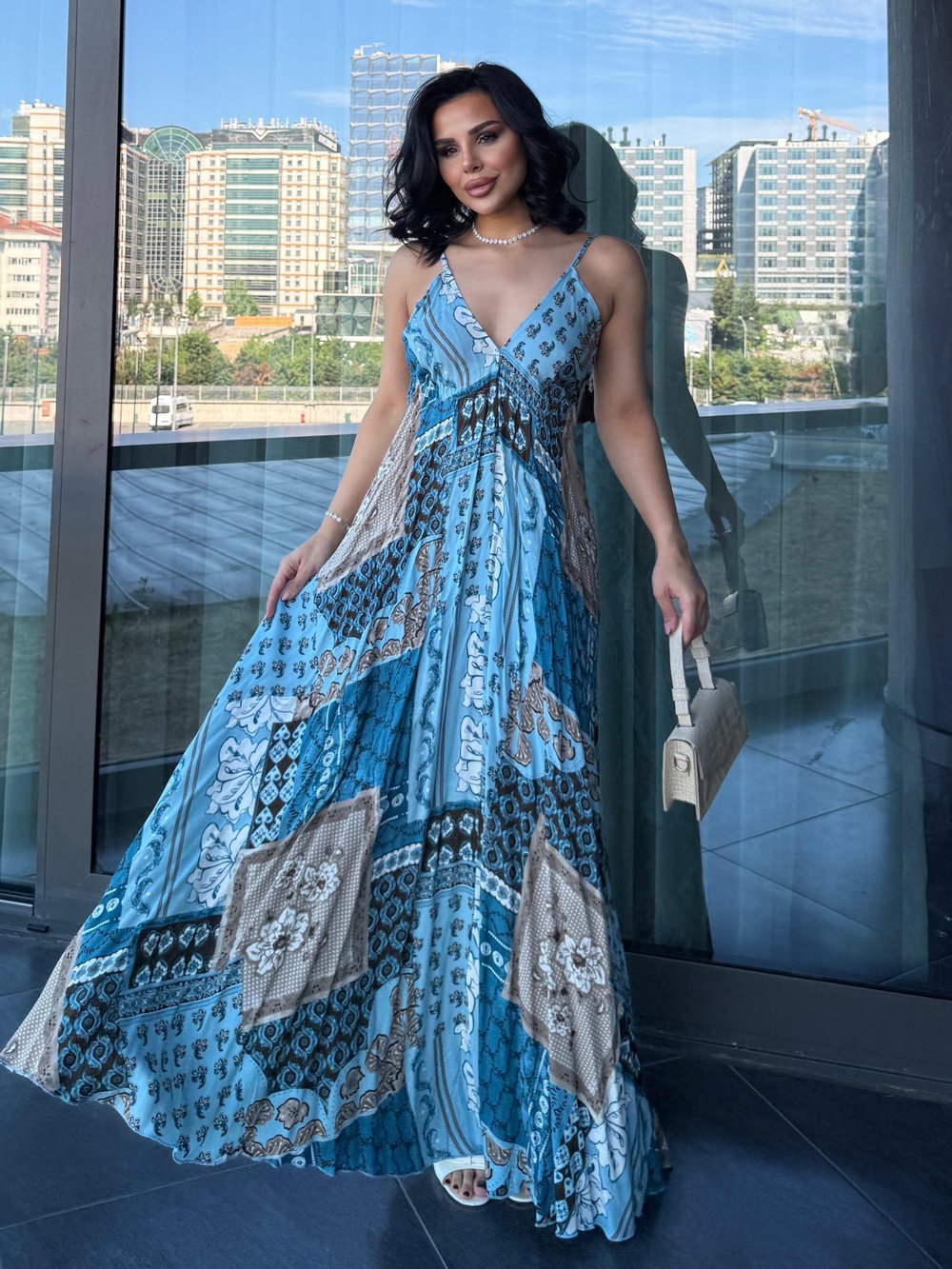 Mika Sırt Dekolte Detaylı Elbise Mavi