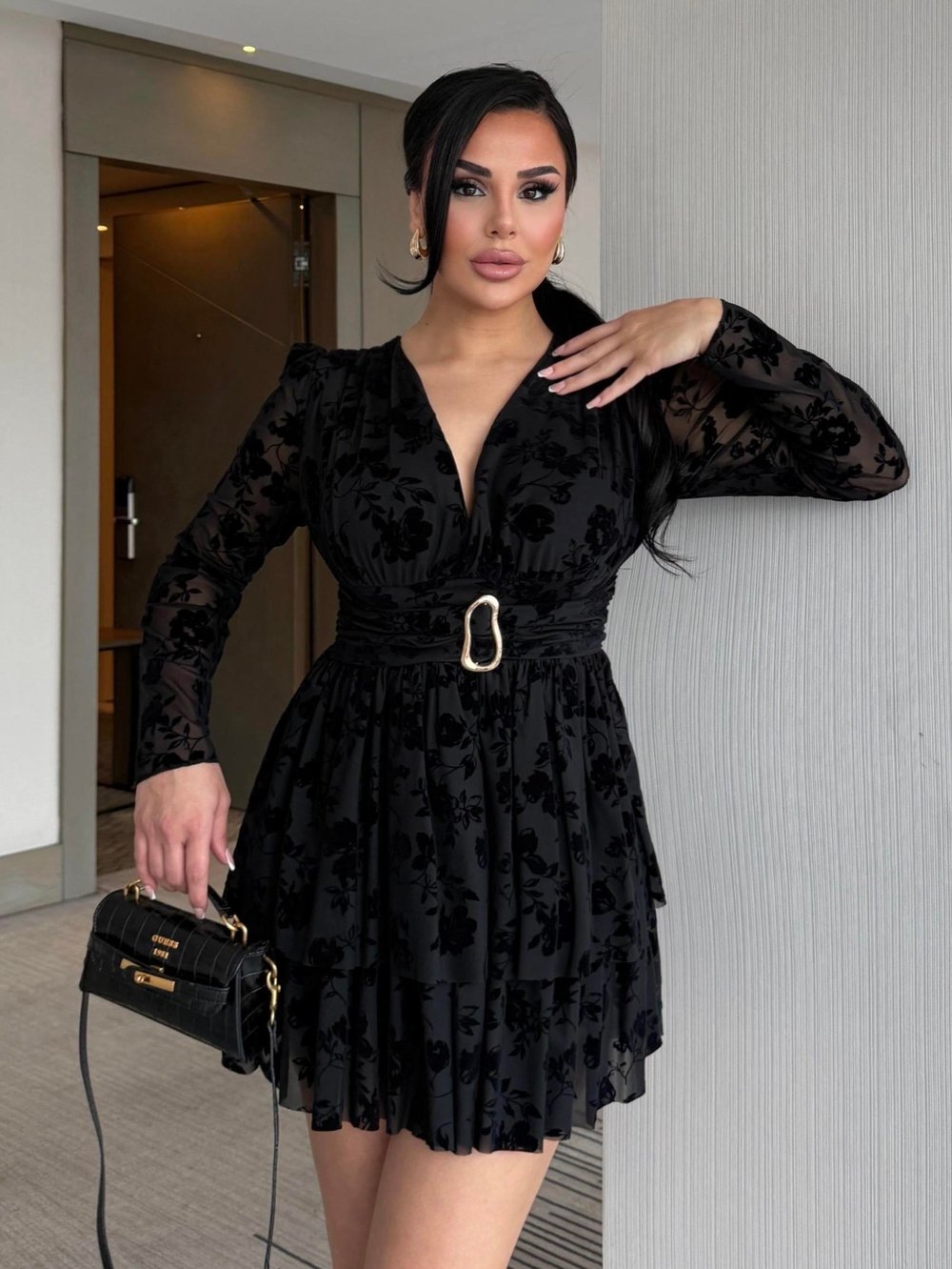 Rovina Gold Toka Detaylı Elbise Siyah