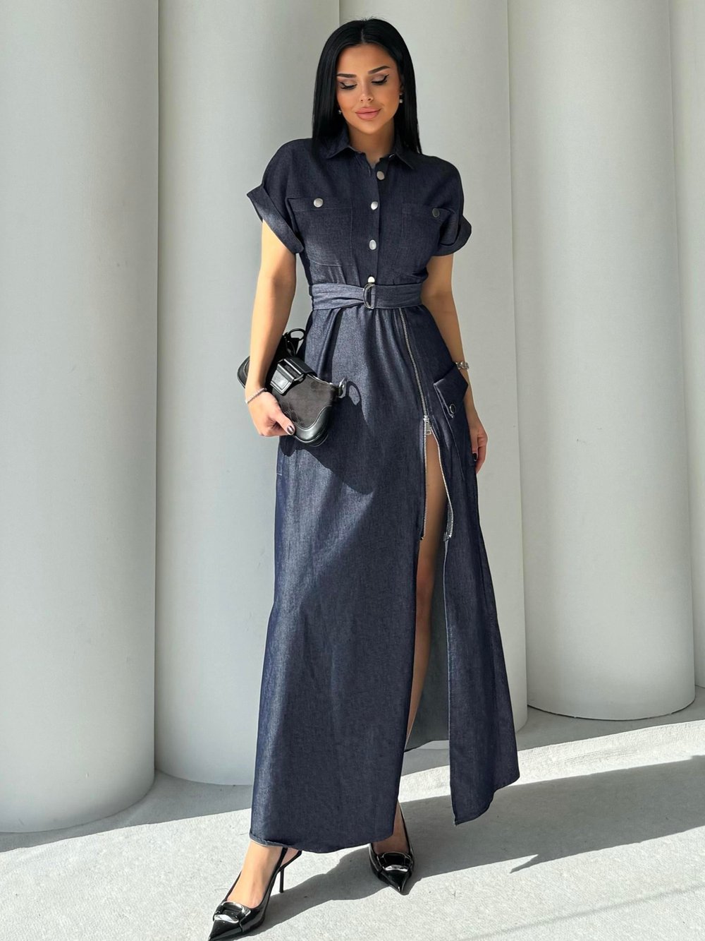 Tinos Denim Tasarım Elbise Lacivert