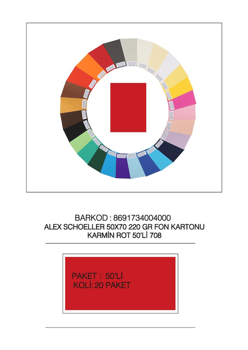ALEX FON KARTONU 220GR 50X70 KARM KIRMIZI 50'Lİ 708