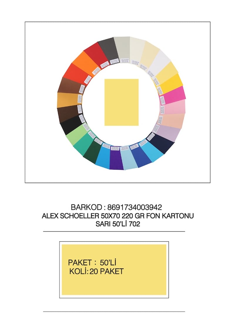 ALEX FON KARTONU 220GR 50X70 SARI 50 Lİ 702
