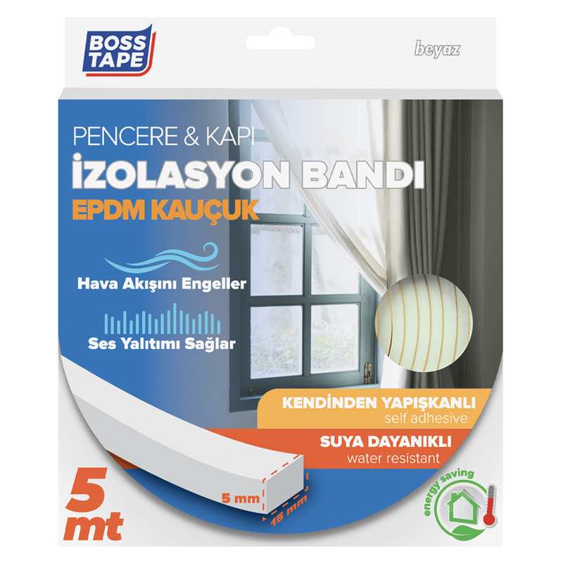 BOSS TAPE İZOLASYON BANDI KAPI & PENCERE EPDM 15 MM x 5M BEYAZ BT-04010