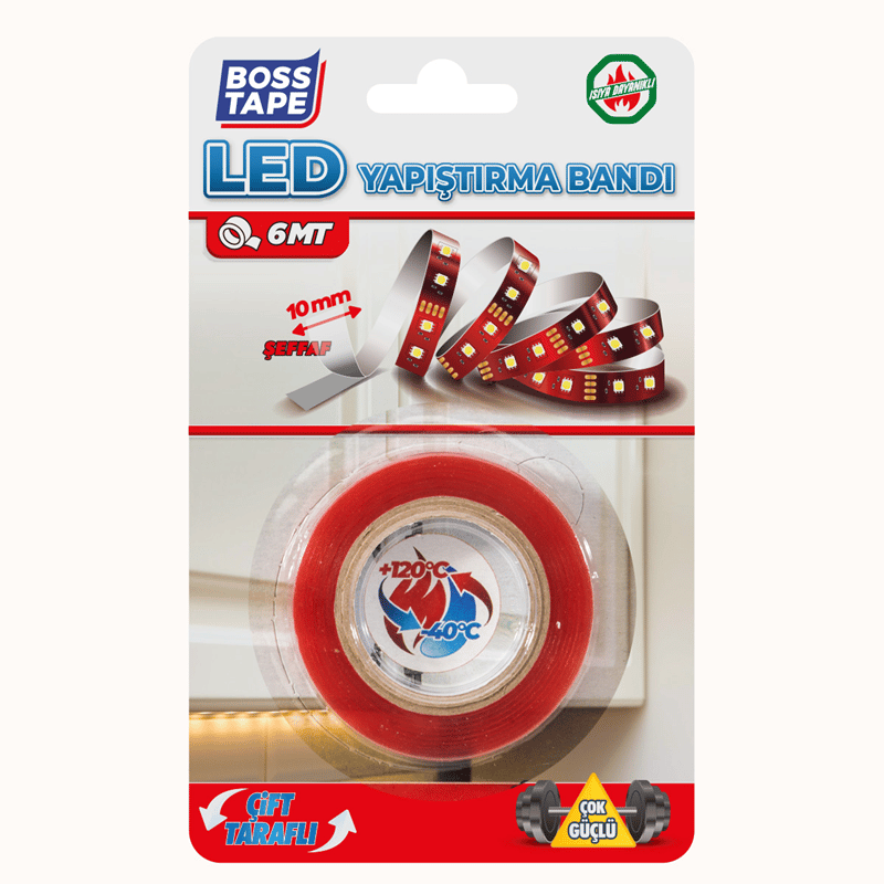 BOSS TAPE ÖZEL BANT LED MONTAJ BANDI ÇİFT TARAFLI 10 MM x 6M BT-01025