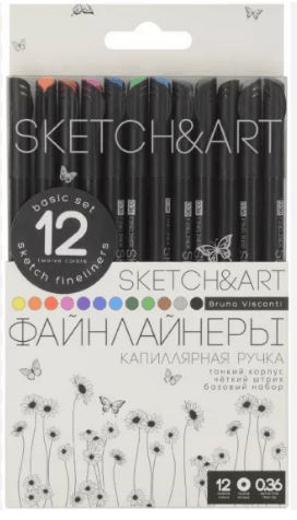 BRUNO VISCONTI SKETCH & ART SİYAH SERİ 0.36 İNCE UÇ 12 RENK 36-0017