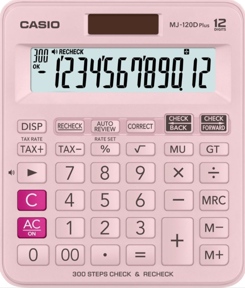 CASIO HESAP MAKİNESİ MASAÜSTÜ MJ-120DPLUS 12 HANE PEMBE