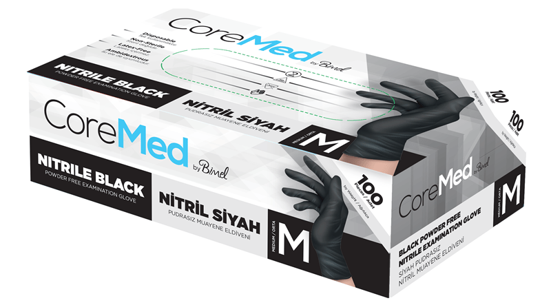 COREMED MUAYENE ELDİVENİ NİTRİL SİYAH TG 100 ADET (M)