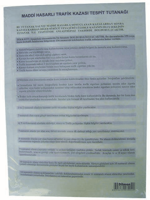 DİLMAN KAZA TESPİT FORMU OTOKOPİLİ 48 Lİ 3002
