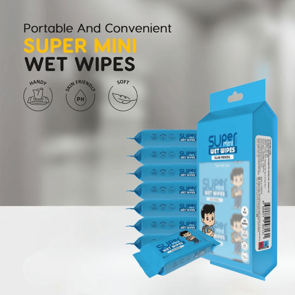 DOY FRESH SUPER MINI WET WIPES ISLAK MENDİL 64 YAPRAK 8 Lİ PAKET (BLUE)