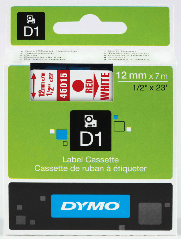 DYMO ŞERİT D1 12MM x 7MT BEYAZ/KIRMIZI 720550 45015