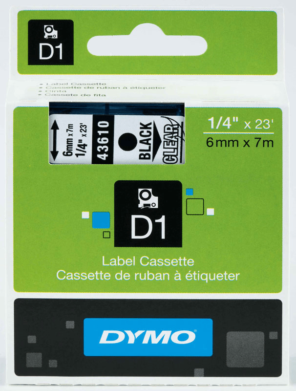 DYMO ŞERİT D1 6MM x 7MT ŞEFFAF/SİYAH 0720770 43610