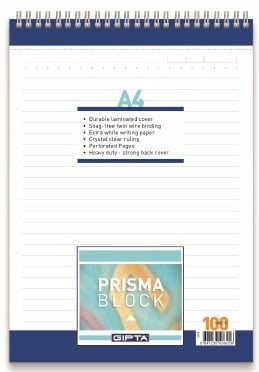 GIPTA BLOKNOT PRISMA A4 SPİRALLİ KARTON KAPAK 100 YP. DÜZ 1378