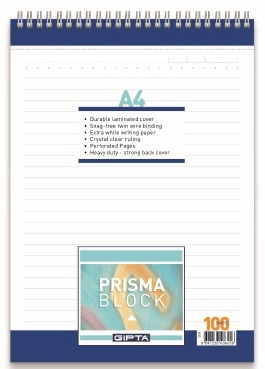 GIPTA BLOKNOT PRISMA A4 SPİRALLİ KARTON KAPAK 100 YP. KARELİ 1377