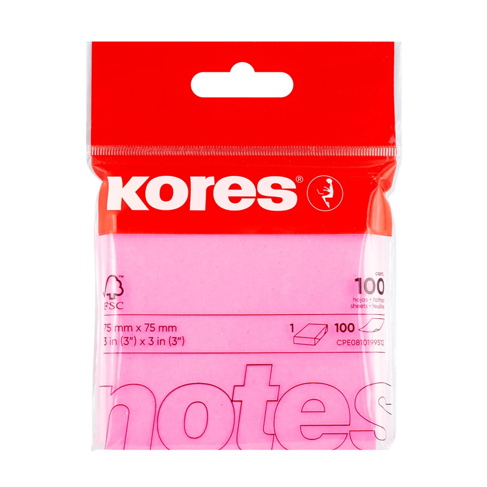 KORES YAPIŞKANLI NOT KAĞ 75X75MM NEON PEMBE 100YP 47091