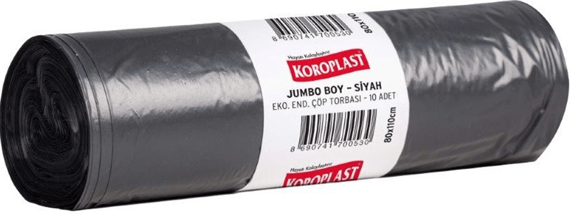 KOROPLAST ÇÖP TORBASI EKO END. SİYAH JUMBO 80x110 300 GR 10 LU 35 MİC. ST01500477