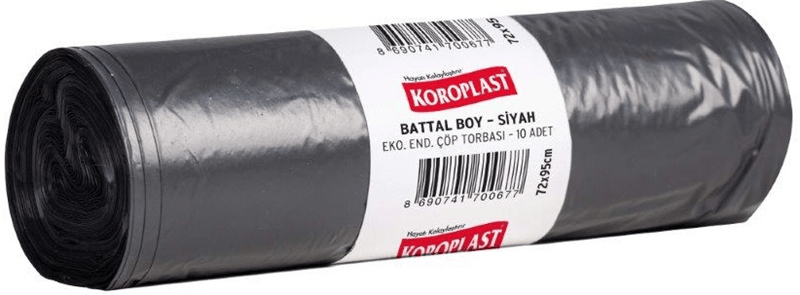 KOROPLAST ÇÖP TORBASI EKO END.SİYAH BATTAL 72x95 300 GR 10 LU 46 MİC. ST01500481