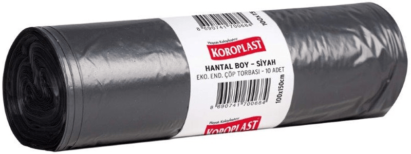 KOROPLAST ÇÖP TORBASI EKO END.SİYAH HANTAL 100x150 10 LU 770 GR 54 MİC. ST01500296