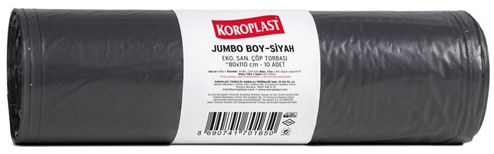 KOROPLAST ÇÖP TORBASI EKO SANAYİ JUMBO SİYAH 80x110 600 GR 10 LU 70 MİC. ST01500344