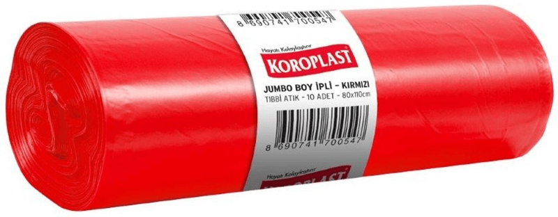 KOROPLAST ÇÖP TORBASI JUMBO 80x110 TIBBİ ATIK KIRMIZI 840 GR 10 LU 100 MİC. ST01500286