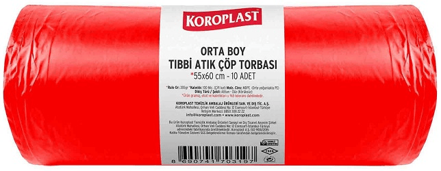 KOROPLAST ÇÖP TORBASI ORTA 55x60 TIBBİ ATIK BASKILI 355 GR 10 LU 100 MİC. ST01500412